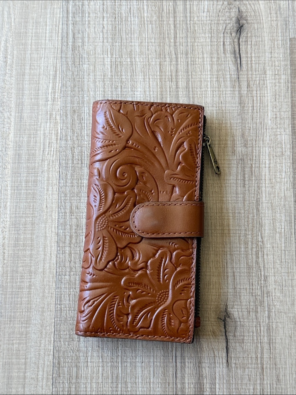 Patricia Nash Embossed Floral Leather Card Holder - Brown